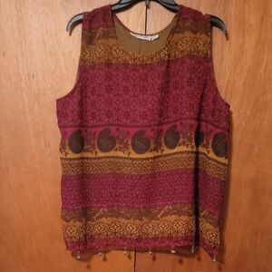 Elegant Sleeveless Boho Top - Burgundy and Olive